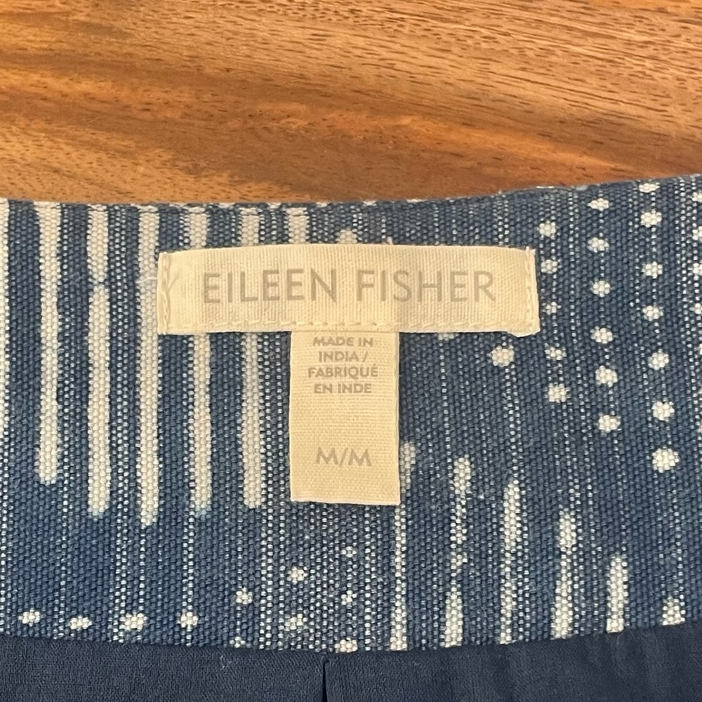 Eileen Fisher Hand Printed Indigo Blazer Jacket in Organic Cotton - Picture 6 of 9